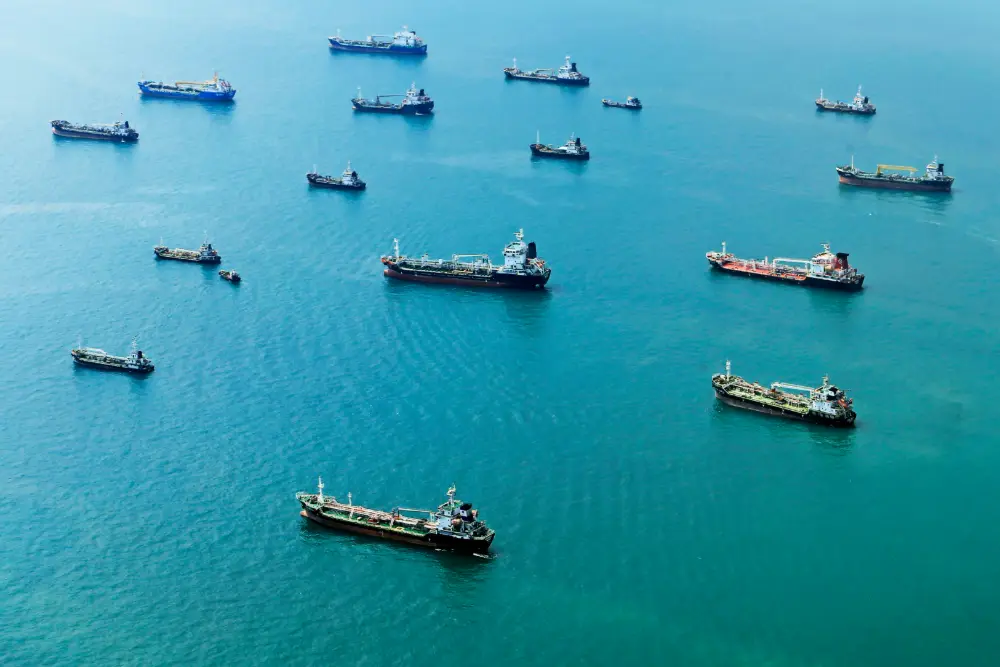 Cargo ship at anchor