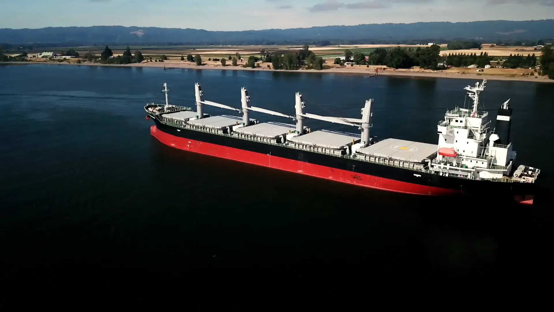 Aerial view of a cargo ship underway